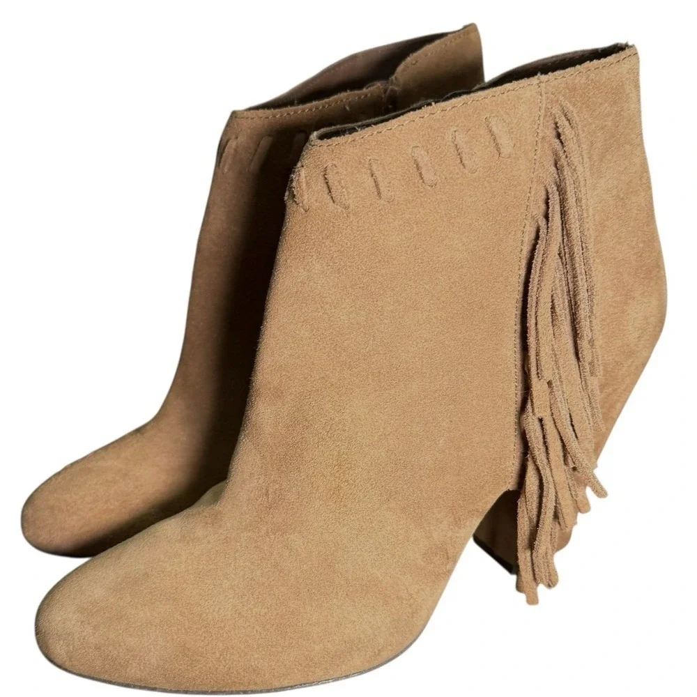 MIA‎ Selina Fringe Ankle Boots Tan Suede Leather Size 8 Boho Western Chic